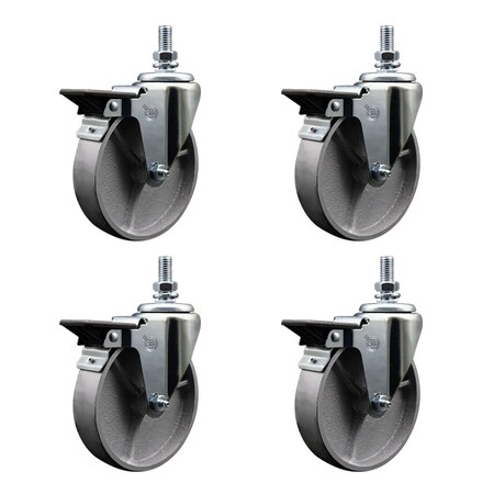 5 Inch Semi Steel 10 MM Threaded Stem Caster Set With Brake